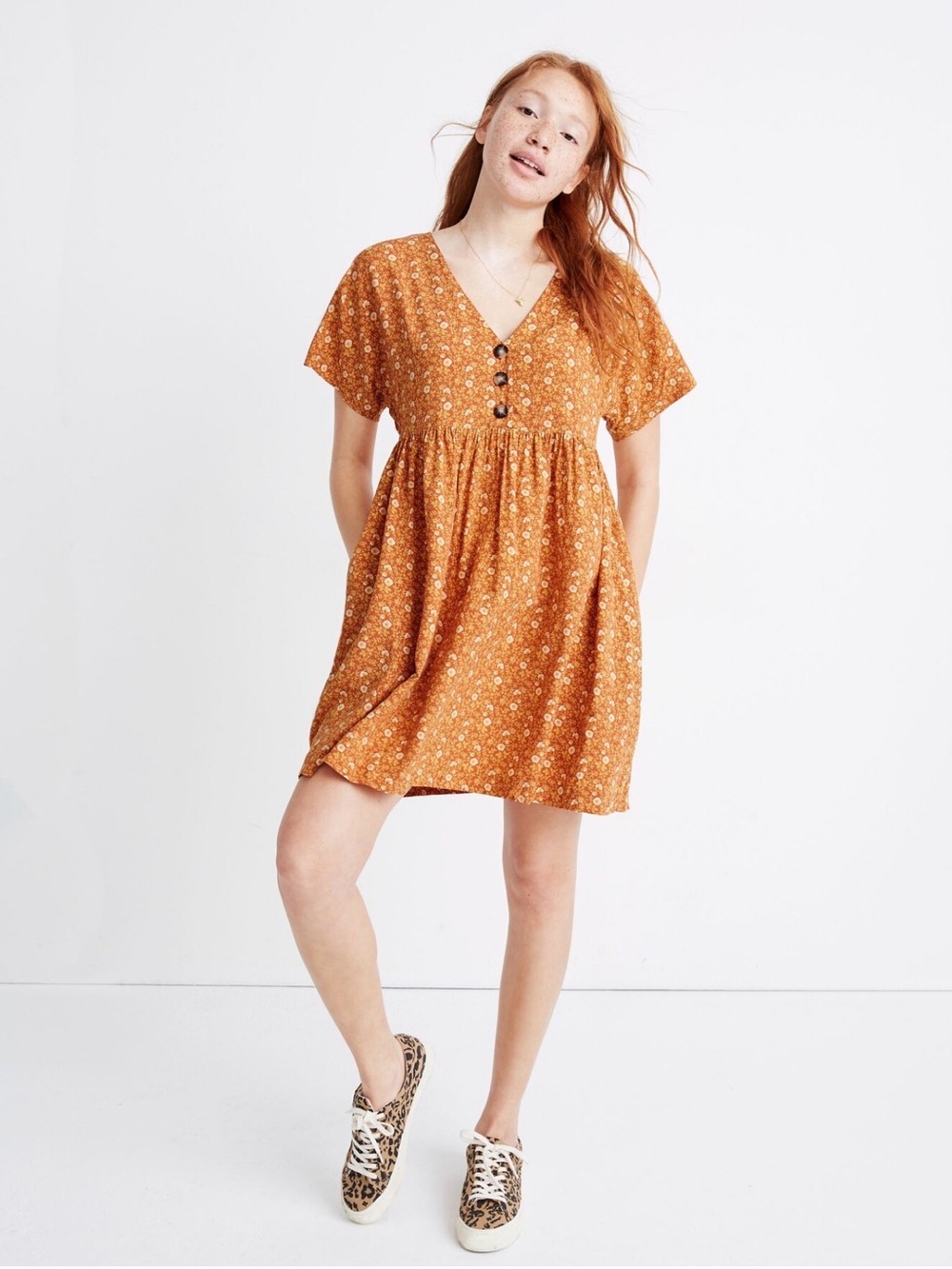 Madewell Button-Front Babydoll Dress in Americana Floral